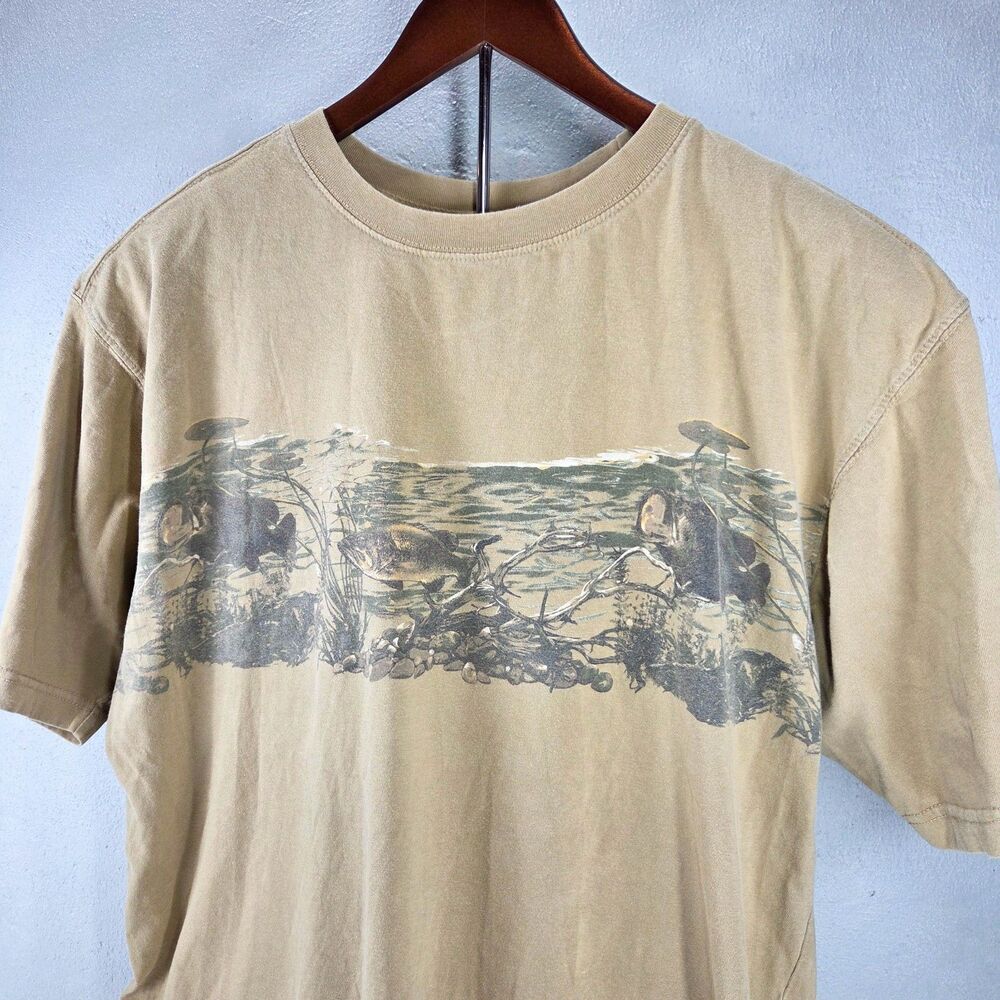 Vintage Y2K Buckhorn River Bass Fish Wrap Around Graphic T-Shirt Sz XXL